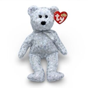 TY Millennial Bear The Beginning Beanie Baby Silver Stars Plush 2000 Collectible